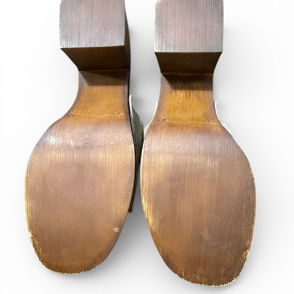 Suede Slide Mules in Sage Green. Gently Used - Picture 9 of 9